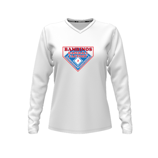 [FTLVCFWH-FYXS-LOGO2] Decker Comfort T-Shirt (Female Youth XS, White, V Neck, Logo 2, Long Sleeve)