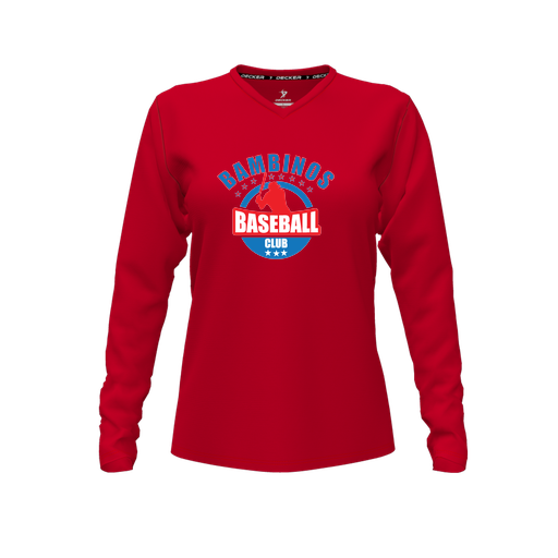 [FTLVCFRD-FYXS-LOGO3] Decker Comfort T-Shirt (Female Youth XS, Red, V Neck, Logo 3, Long Sleeve)