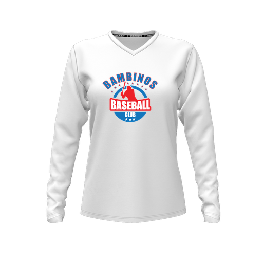 [CUS-DFW-TEES-PER-VNK-LSL-WHT-FYXS-LOGO3] Performance T-Shirt (Female Youth XS, White, V Neck, Logo 3, Long Sleeve)