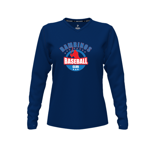 [FTLVPTNV-FYXS-LOGO3] Decker Performance T-Shirt (Female Youth XS, Navy, V Neck, Logo 3, Long Sleeve)