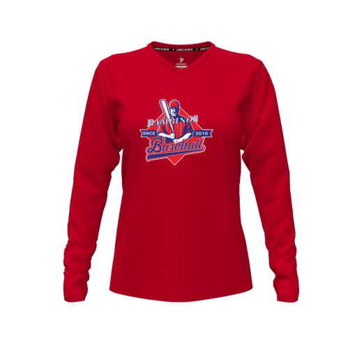 [CUS-DFW-TEES-PER-VNK-LSL-RED-FYXS-LOGO1] Performance T-Shirt (Female Youth XS, Red, V Neck, Logo 1, Long Sleeve)