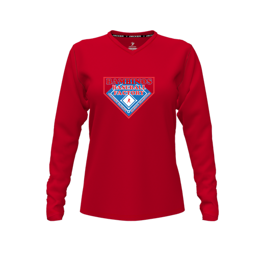 [FTLVPTRD-FYXS-LOGO2] Decker Performance T-Shirt (Female Youth XS, Red, V Neck, Logo 2, Long Sleeve)