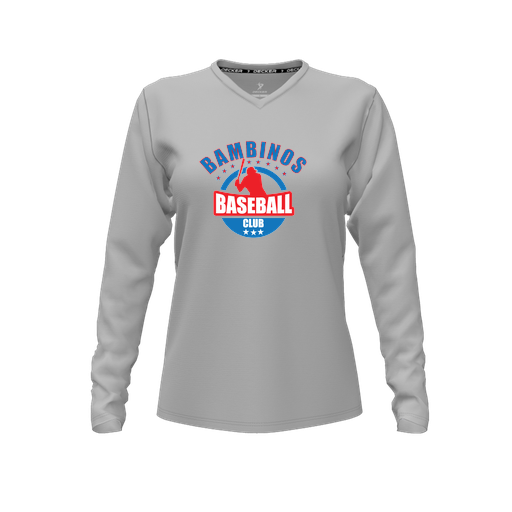 [CUS-DFW-TEES-PER-VNK-LSL-GRY-FYXS-LOGO3] Performance T-Shirt (Female Youth XS, Gray, V Neck, Logo 3, Long Sleeve)