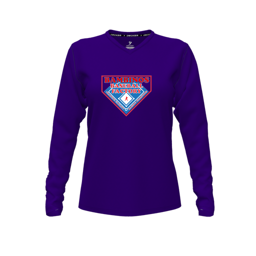 [FTLVPTPP-FYXS-LOGO2] Decker Performance T-Shirt (Female Youth XS, Purple, V Neck, Logo 2, Long Sleeve)